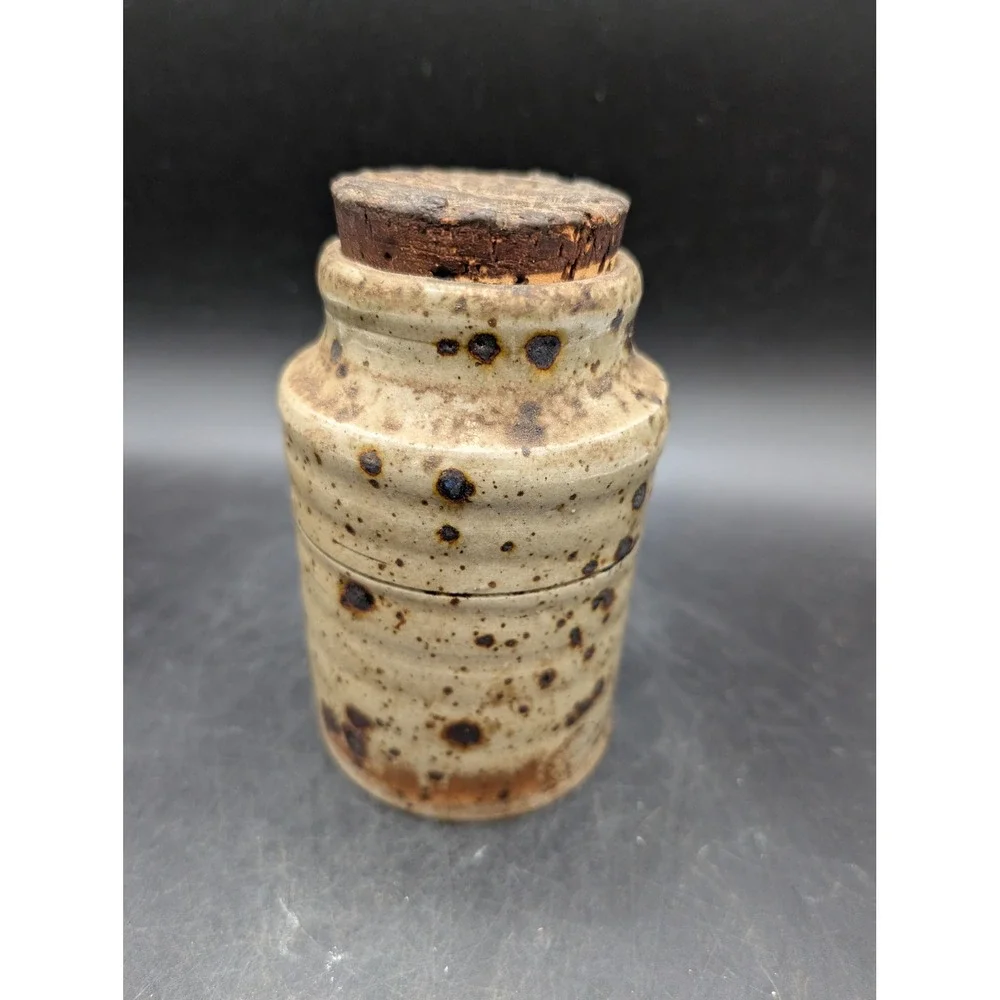 Gustave Tiffoche Corse Speckled Stoneware Jar with Cork Lid Rustic Cream 6